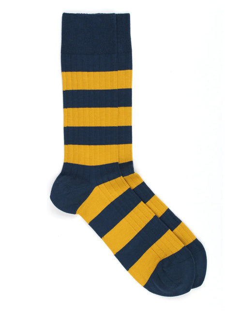 Load image into Gallery viewer, Navy &amp; Yellow Striped Archer Socks
