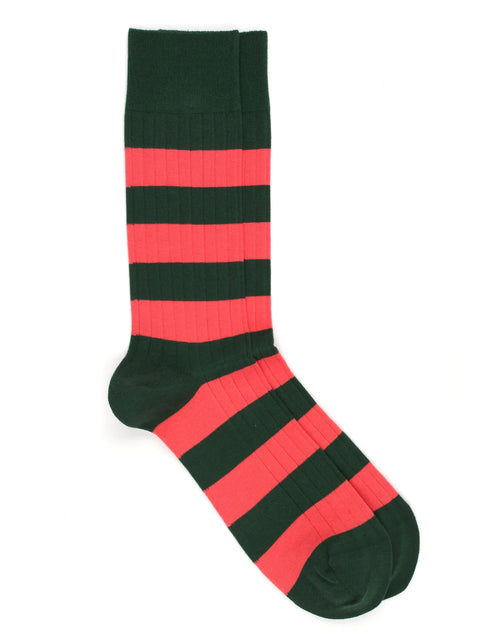 Load image into Gallery viewer, Salmon &amp; Dark Green Striped Archer Socks
