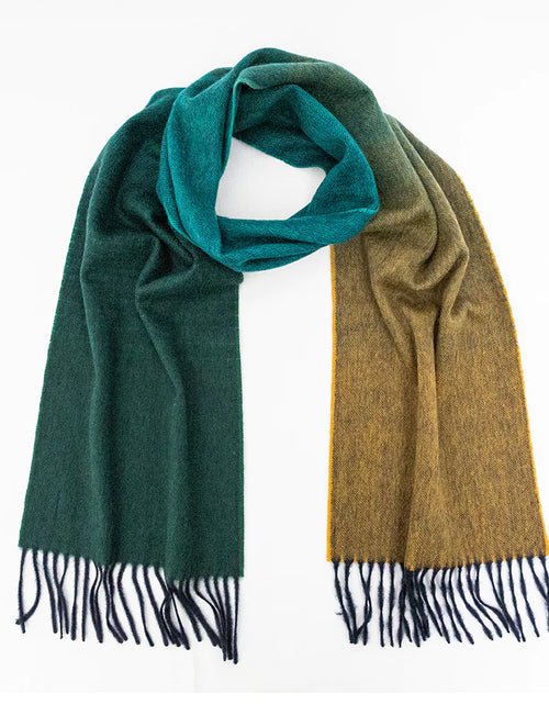 Load image into Gallery viewer, Green &amp; Mustard Gradient Pure Cashmere Sandford Scarf
